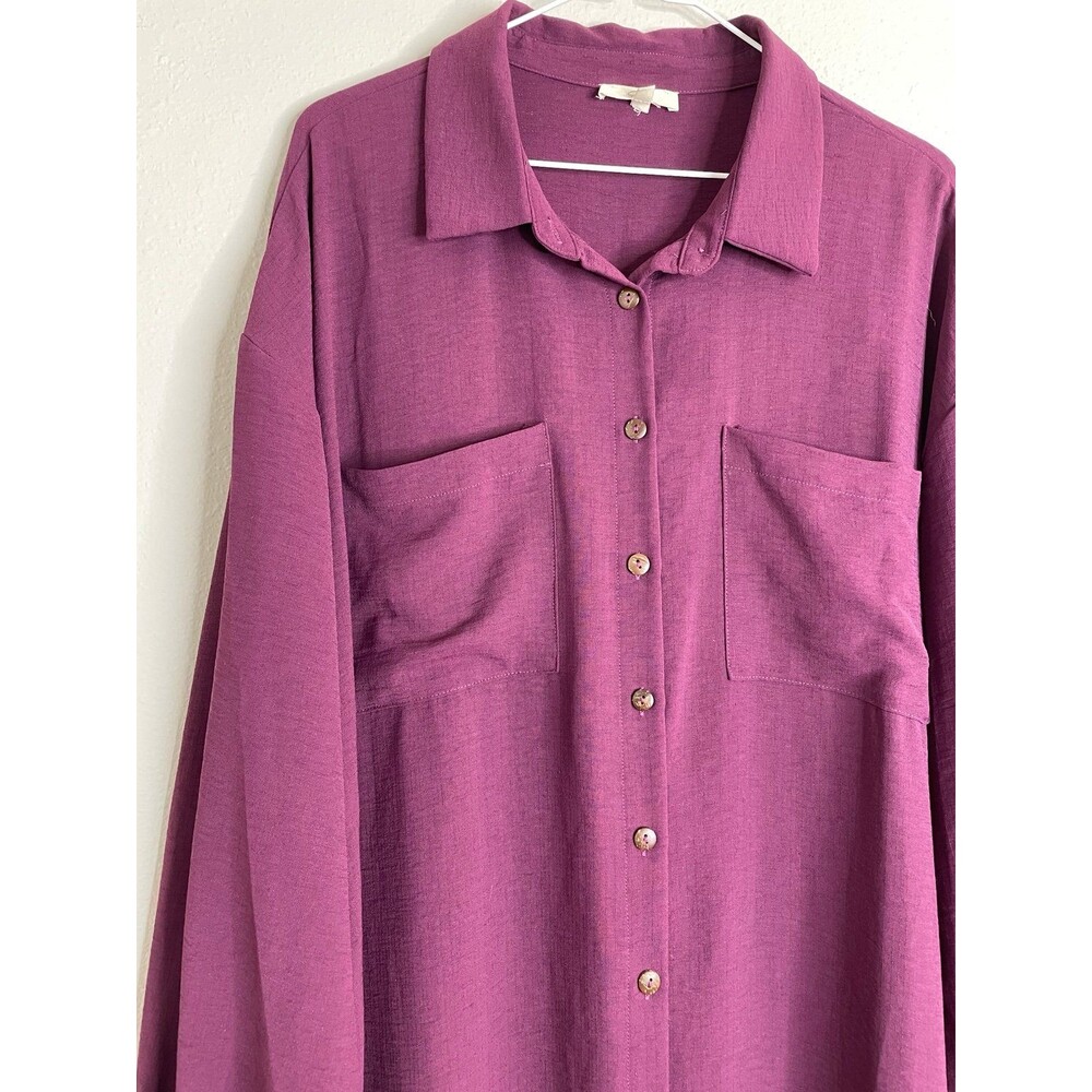 Easel LA Button Front Midi Dress Size Large – Plum Purple, Pockets, Casual Chic - Picture 2 of 6